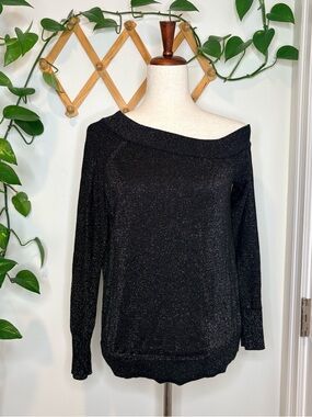 GAP Metallic One-Shoulder Pullover Sweater in True Black